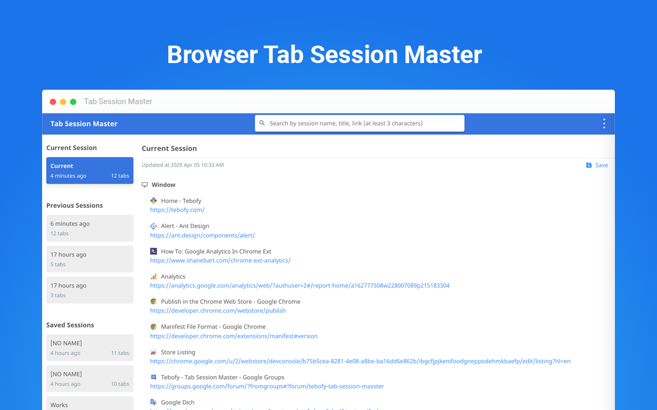 Browser Tab Session Master